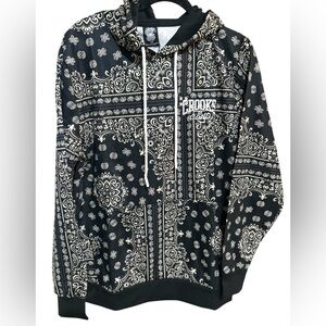 Crooks & Castles Bandana Print Hoodie Sweatshirt Mens Black Paisley Sz Large